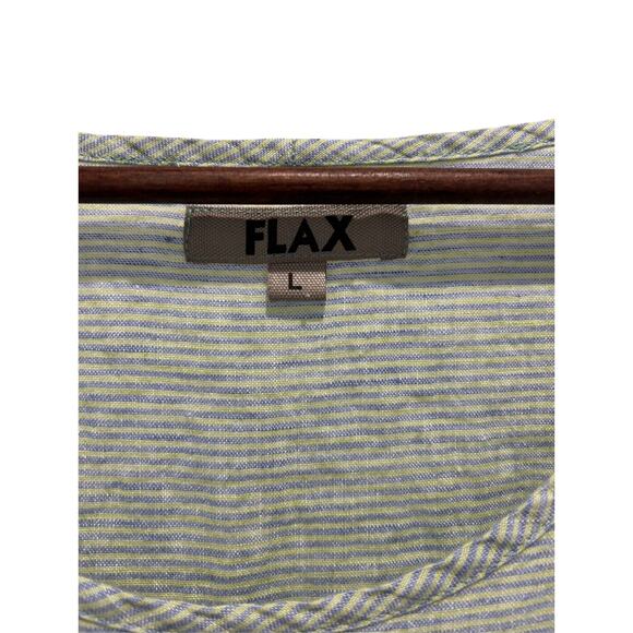 FLAX 100% Linen Oversized Long Sleeve Striped Blouse Top Size L Beachy - Picture 3 of 6